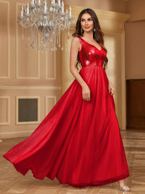 Vestido de Tule com Decote Profundo de Paetês