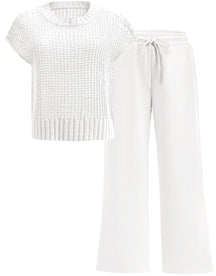 Conjunto Mavarina Crochê: Blusa Vazada e Calça Wide Leg Sofisticada