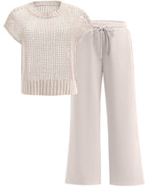 Conjunto Mavarina Crochê: Blusa Vazada e Calça Wide Leg Sofisticada