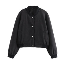 Jaqueta bomber feminina cropped TRAF, casacos de manga comprida, casacos elegantes de tweed, bege e preto, novidade em 2021, 2024