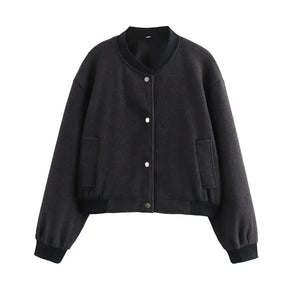 Jaqueta bomber feminina cropped TRAF, casacos de manga comprida, casacos elegantes de tweed, bege e preto, novidade em 2021, 2024