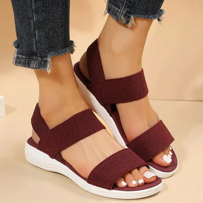 Sandálias femininas de tecido elástico de malha, sapatos de caminhada leves, deslizamento confortável, plus size, verão, 2023