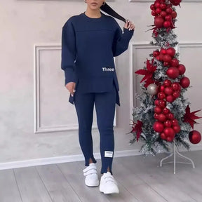 Conjunto Feminino AllureFit™ em Moletom Premium com Legging com Fenda / Estilo Moderno e Leveza para o Seu Dia a Dia!