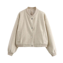 Jaqueta bomber feminina cropped TRAF, casacos de manga comprida, casacos elegantes de tweed, bege e preto, novidade em 2021, 2024