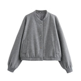 Jaqueta bomber feminina cropped TRAF, casacos de manga comprida, casacos elegantes de tweed, bege e preto, novidade em 2021, 2024