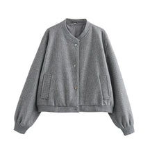 Jaqueta bomber feminina cropped TRAF, casacos de manga comprida, casacos elegantes de tweed, bege e preto, novidade em 2021, 2024