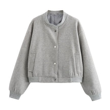 Jaqueta bomber feminina cropped TRAF, casacos de manga comprida, casacos elegantes de tweed, bege e preto, novidade em 2021, 2024