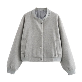 Jaqueta bomber feminina cropped TRAF, casacos de manga comprida, casacos elegantes de tweed, bege e preto, novidade em 2021, 2024