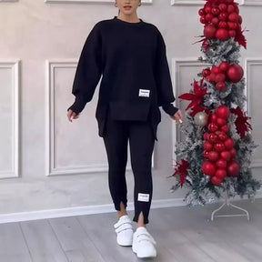 Conjunto Feminino AllureFit™ em Moletom Premium com Legging com Fenda / Estilo Moderno e Leveza para o Seu Dia a Dia!