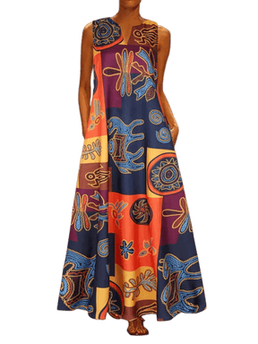 Vestido Estampado Étnico com Decote em V