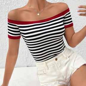 Blusa Listrada Off-Shoulder