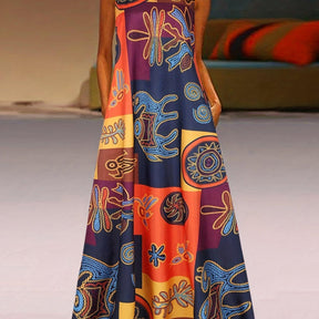 Vestido Estampado Étnico com Decote em V